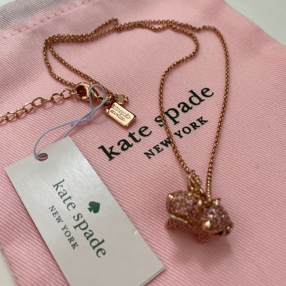 ♠️Kate Spade Imagination Pave Pink Piggy Necklace NWT - Picture 7 of 9